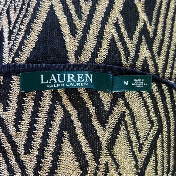 Lauren Ralph Lauren Black/Gold Geometric Metallic Cold Shoulder Top Size M - Picture 10 of 14